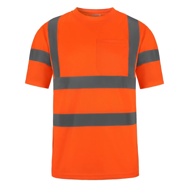 DPSAFETY High Visibility Class 3 T Shirts,Hi Vis Safety Shirts with Reflective Strips and Pocket, Short Sleeve Quick Dry Mesh Construction Work Shirt for Men/Women Orange,5XL - Image 1